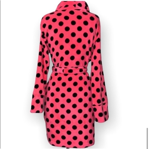 Victoria’s Secret Pink women’s polka dot hot pink plush robe size XS/S cozy warm - Picture 5 of 10